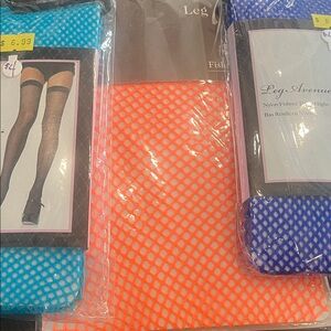 Leg Avenue Fishnet Tights - Vibrant Blue and Bright Orange